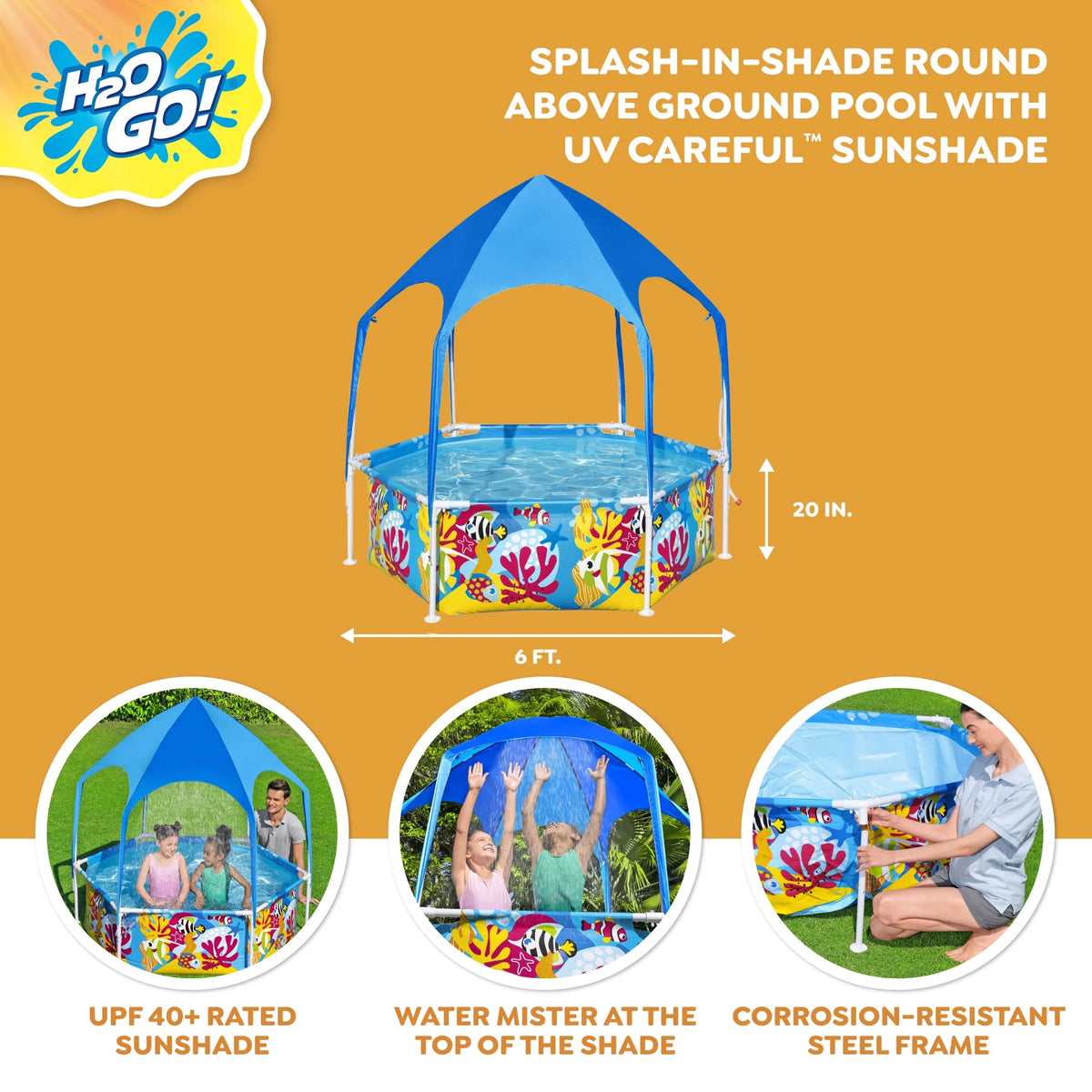6' x 20 Above Ground Round Swimming Pool with Canopy U637542