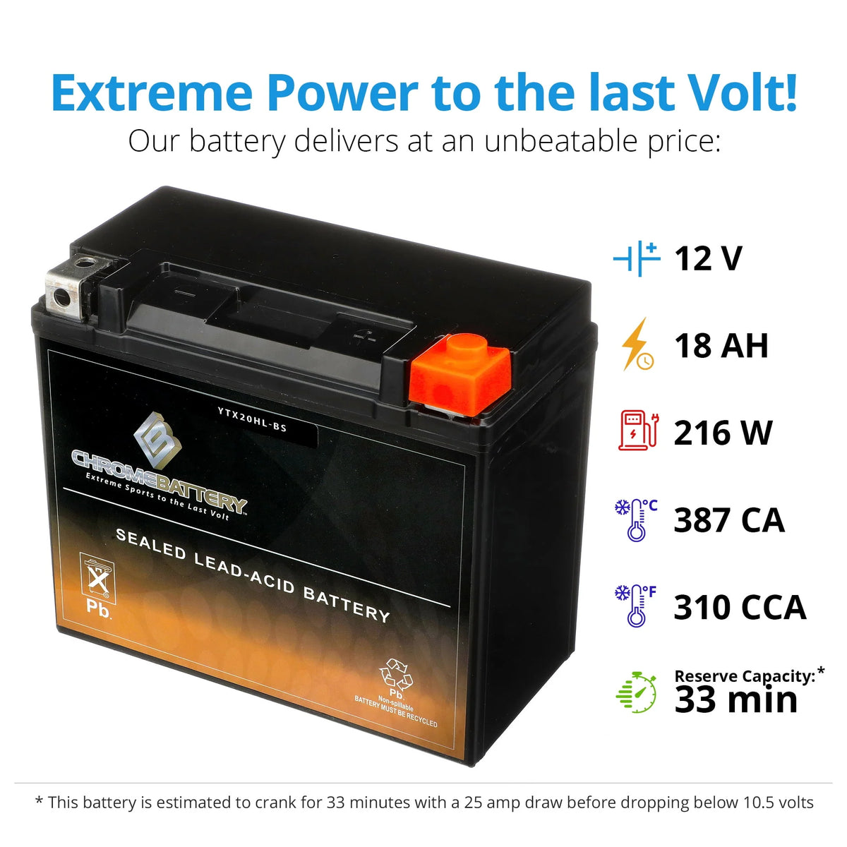 12 Volts 18 Ah 310 Cca Snowmobile Battery N8586