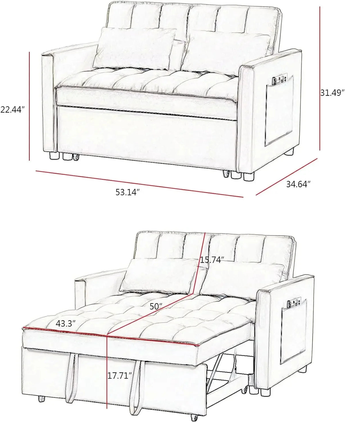 Convertible Sleeper Loveseat Sofa Bed A318
