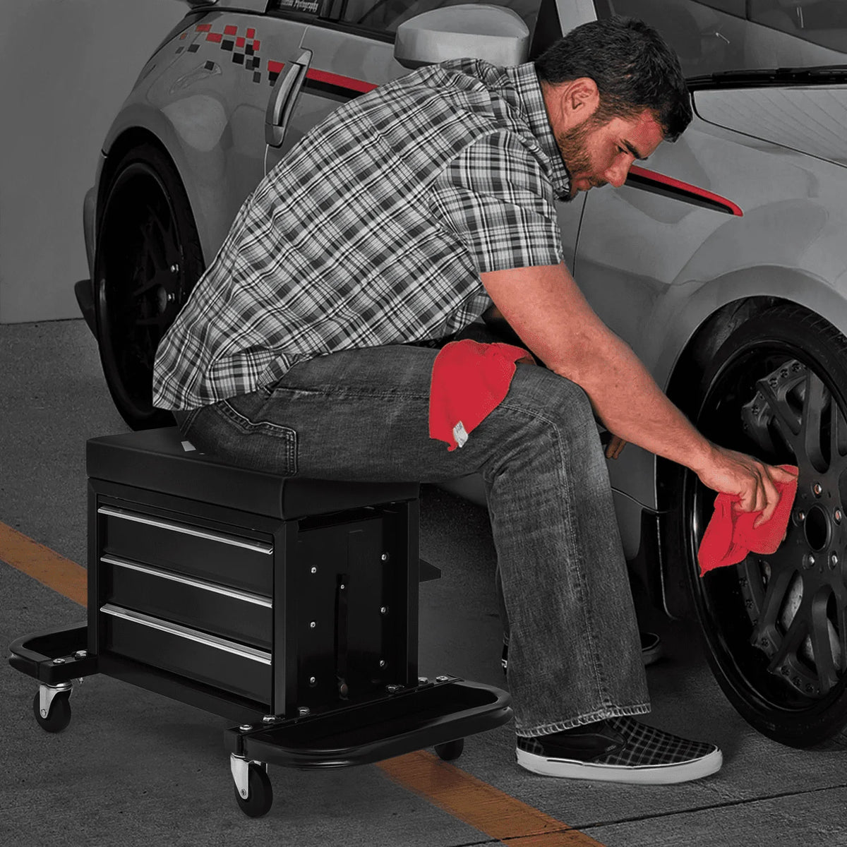 Red 3-Drawer Rolling Tool Box with Tool Tray B660632