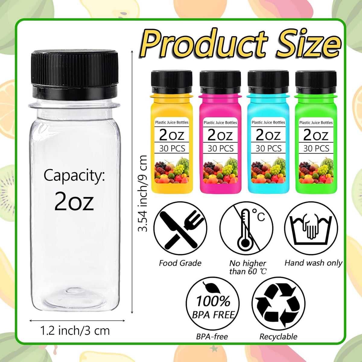 30PCS 2oz Clear Plastic Shot Bottles with Caps L9309
