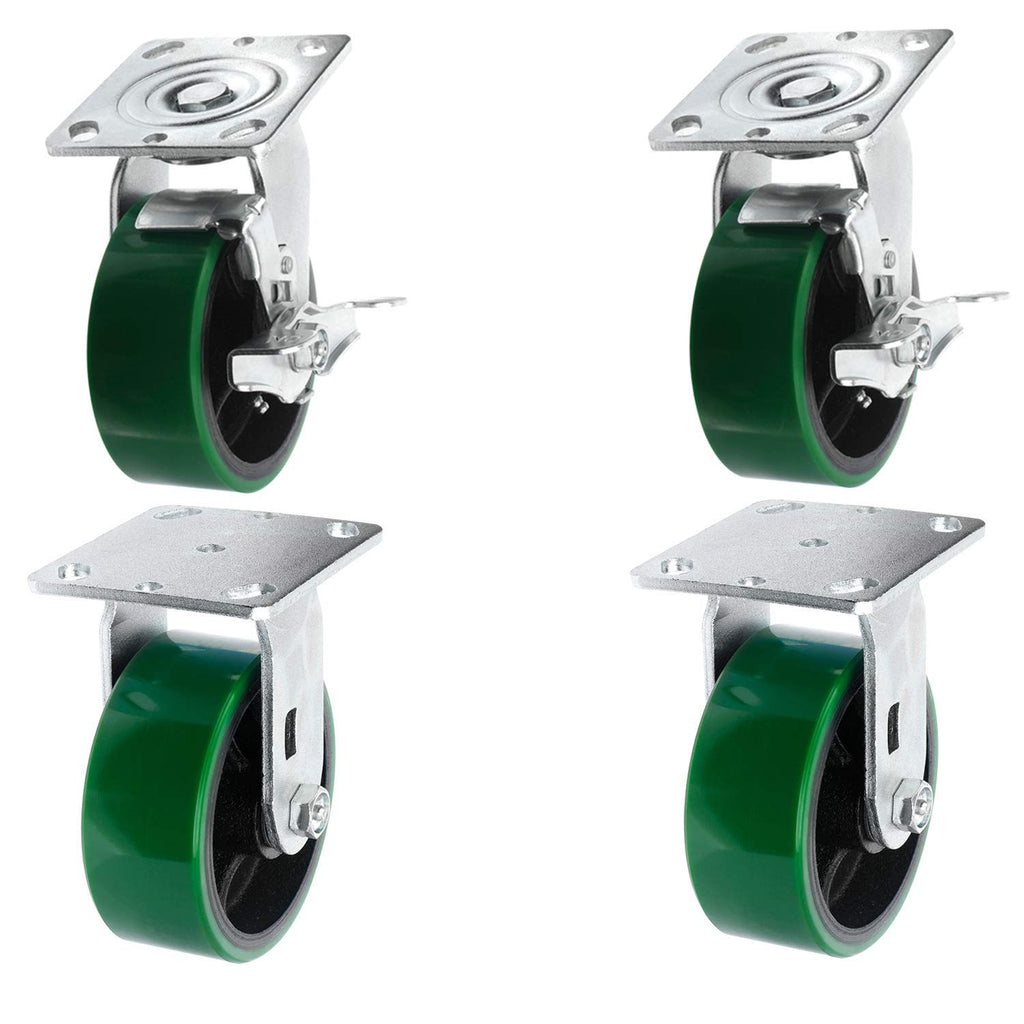4 Quantity Heavy Duty Swivel w/Brake Rigid Polyurethane Mold on Steel Wheel Caster E329