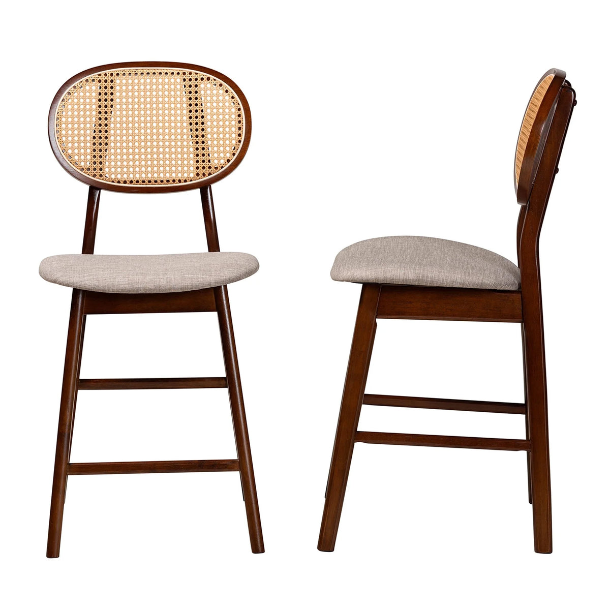 Grey Fabric and Walnut Brown Finished Wood 2-Piece Counter Stool Set T983861
