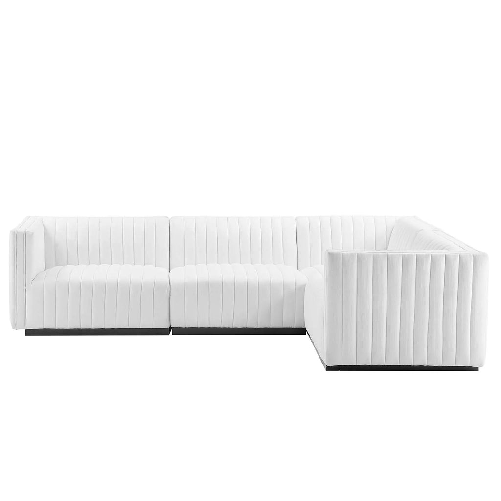 4-Piece L-Shaped Channel Tufted Fabric Sectional T486