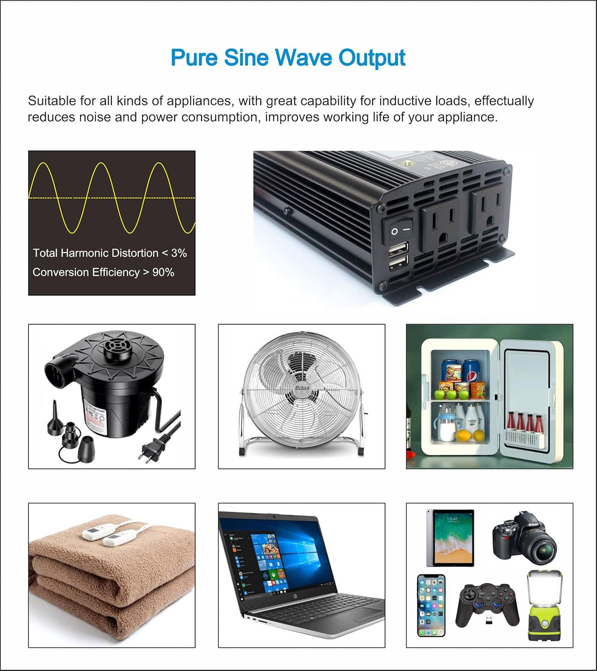 300W Pure Sine Wave Power Inverter DC 12V to 110V AC with USB Charger, Pack of 2 X62362