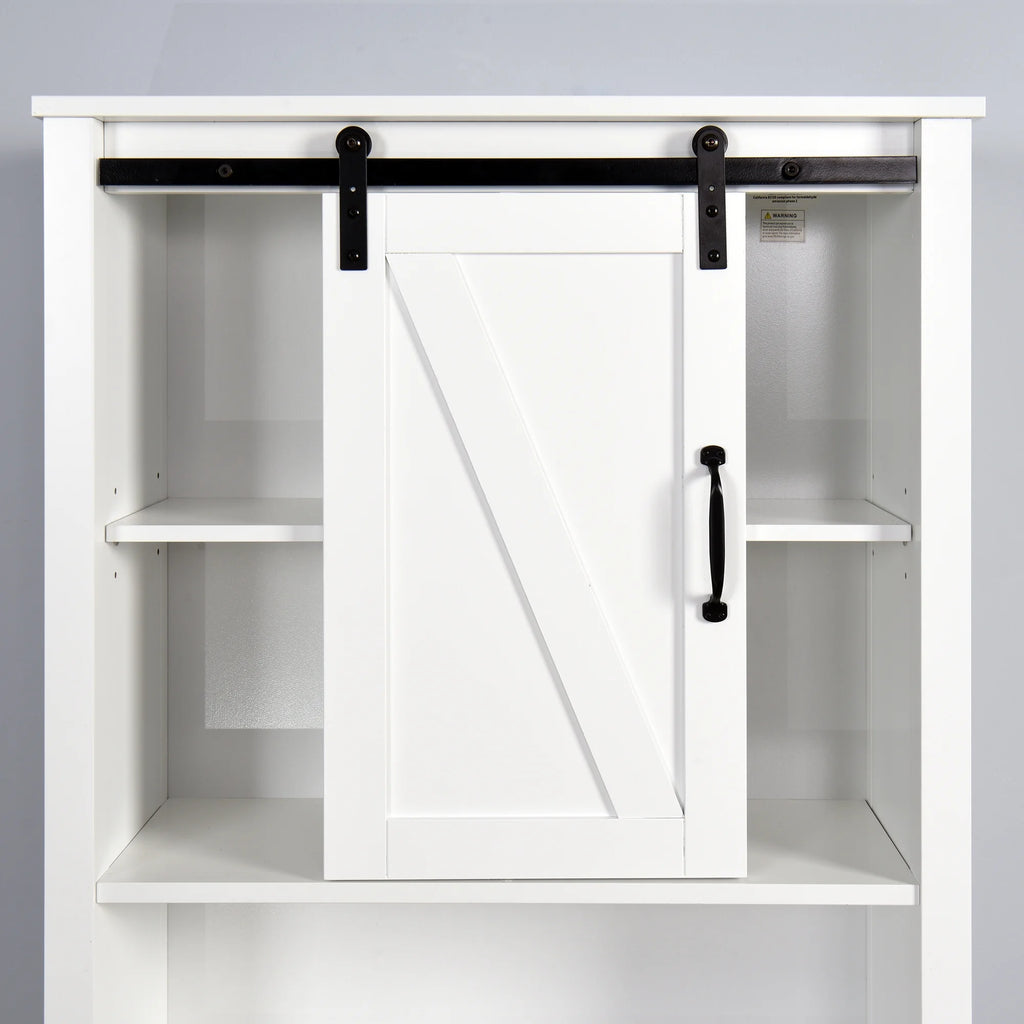 Over-The-Toilet Bathroom Cabinet with Adjustable Shelves and Barn Door, White O6704