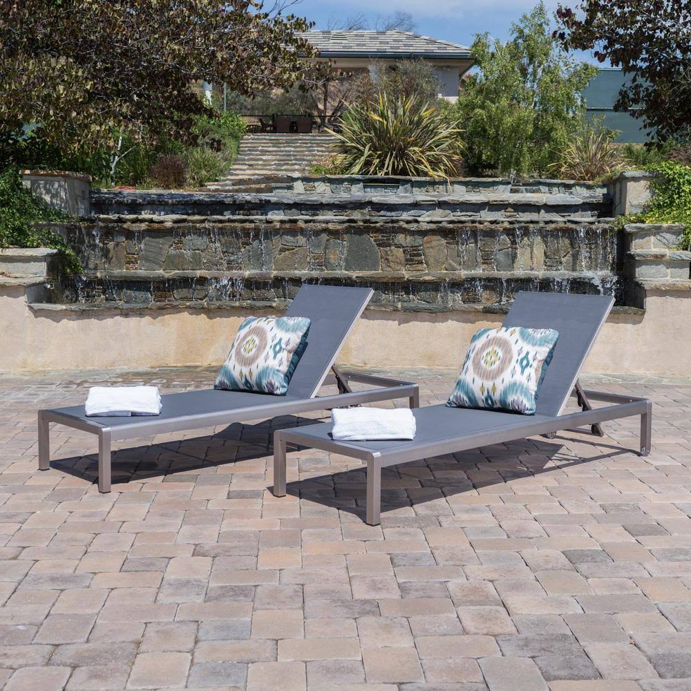 Silver 2-Piece Metal Outdoor Chaise Lounge Q293