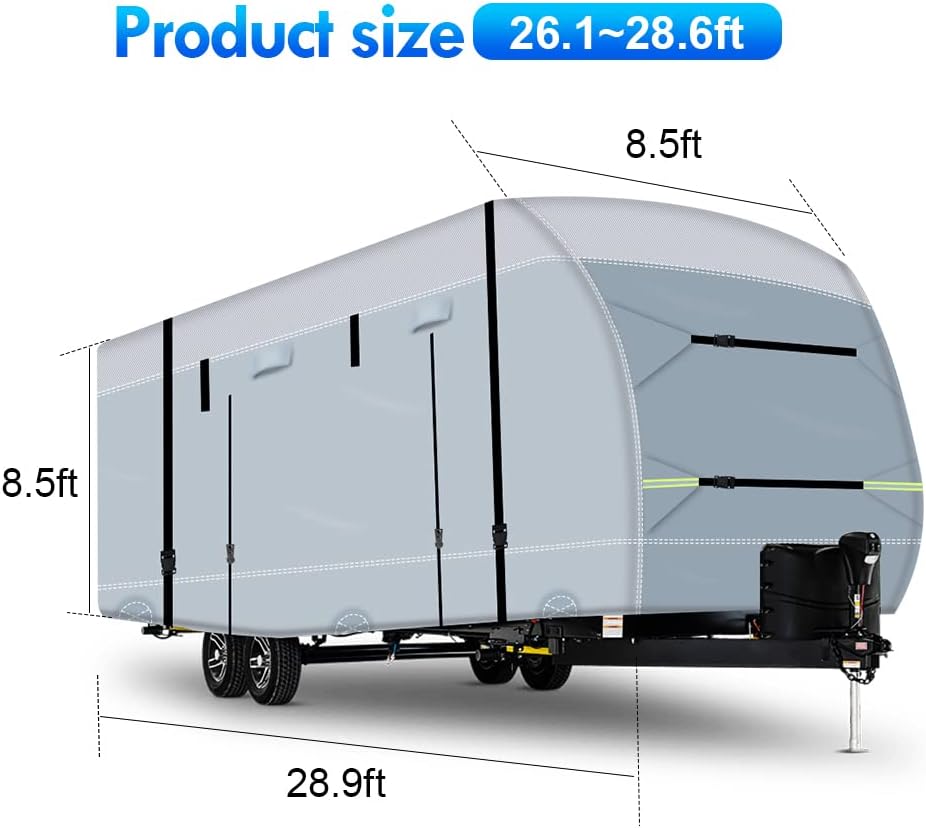 600D Ripstop RV Cover with 4 Tire Covers & Tongue Jack Cover & 6 Gutter Cover O734496