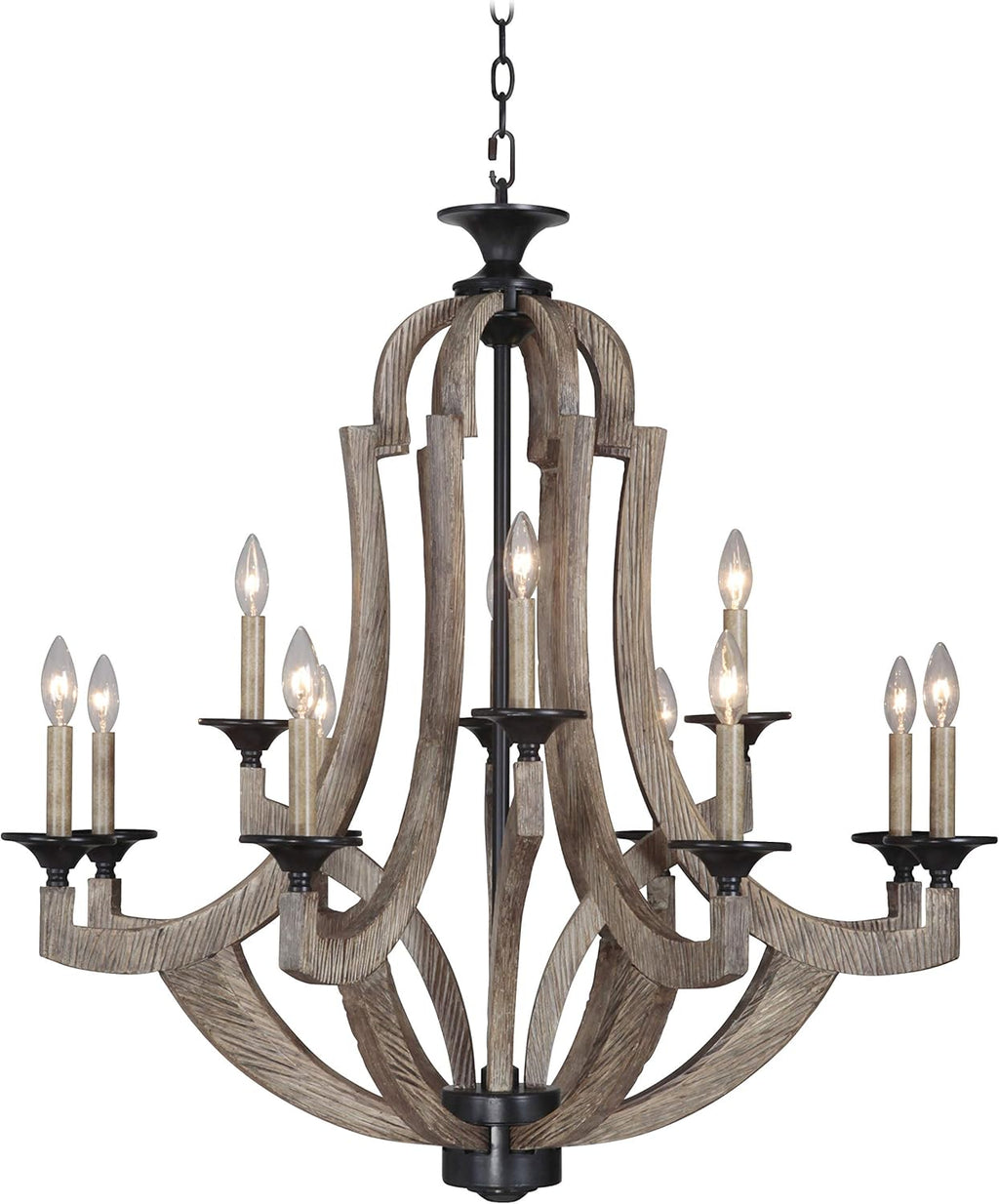12-Light Weathered Pine Candle Chandelier A20749