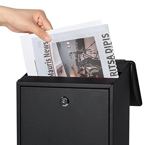 Black Wall Mounted Locking Mailbox with Key Lock M54063