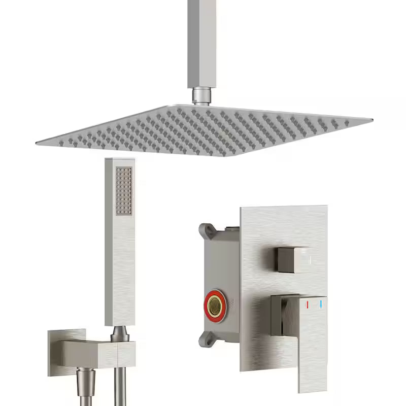 12 in. Square Rain Shower Head with Hand Shower in Brushed Nickel M676