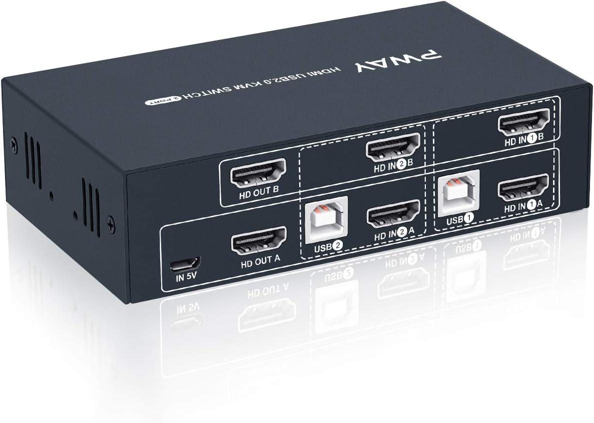 2 Port Dual Monitor KVM Switch HDMI 4K@30Hz with 4 HDMI Cables E285921