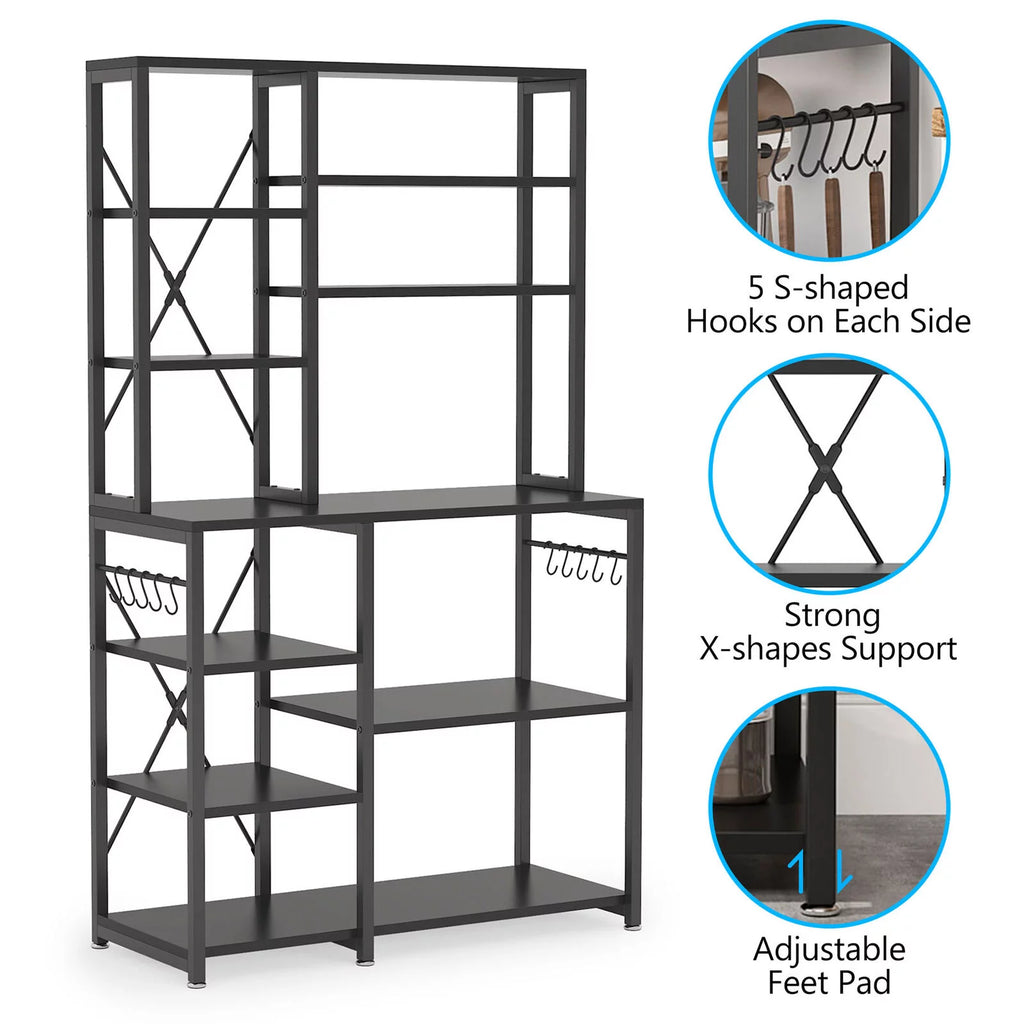 Black Kitchen Bakers Rack with Hutch Z501