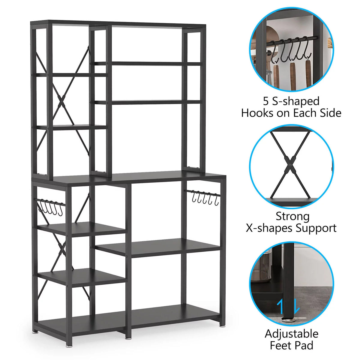 Black Kitchen Bakers Rack with Hutch Z501