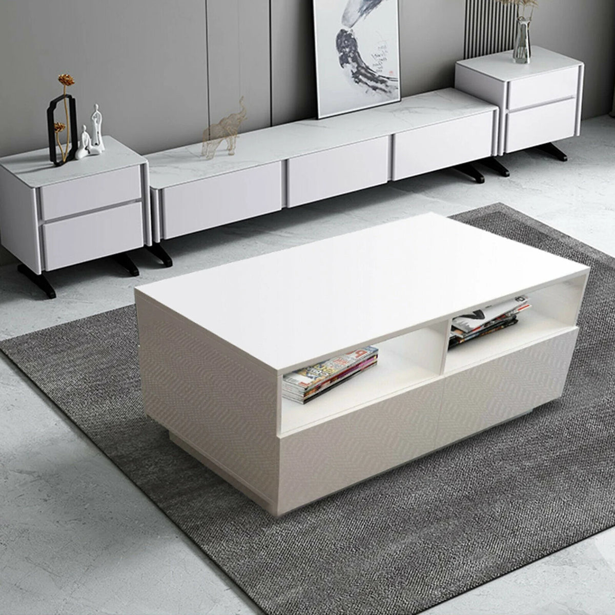 White High Gloss LED Coffee Table with Drawers I6235