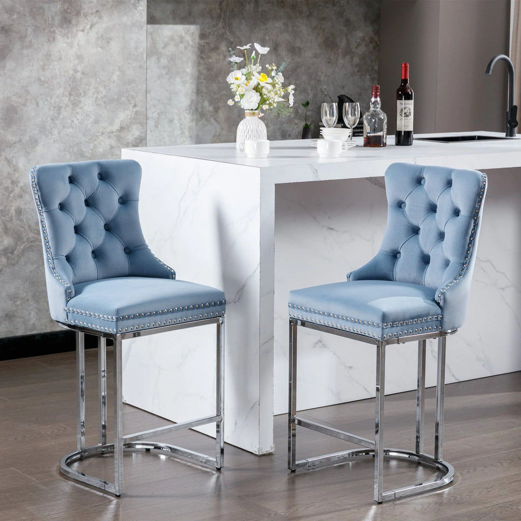 Light Blue Counter Height Bar Stools Set of 2 K608