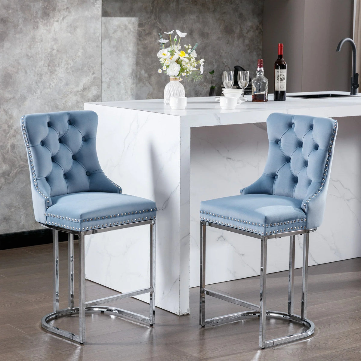 Light Blue Counter Height Bar Stools Set of 2 K608