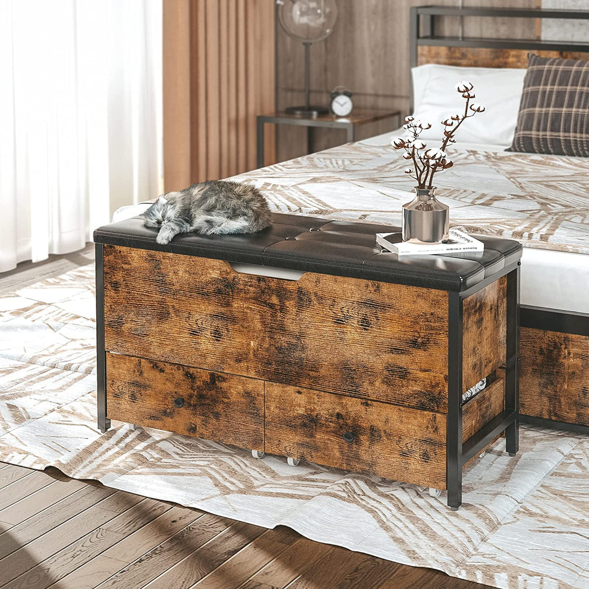 Vintage Brown and Black Ottoman Bench N422
