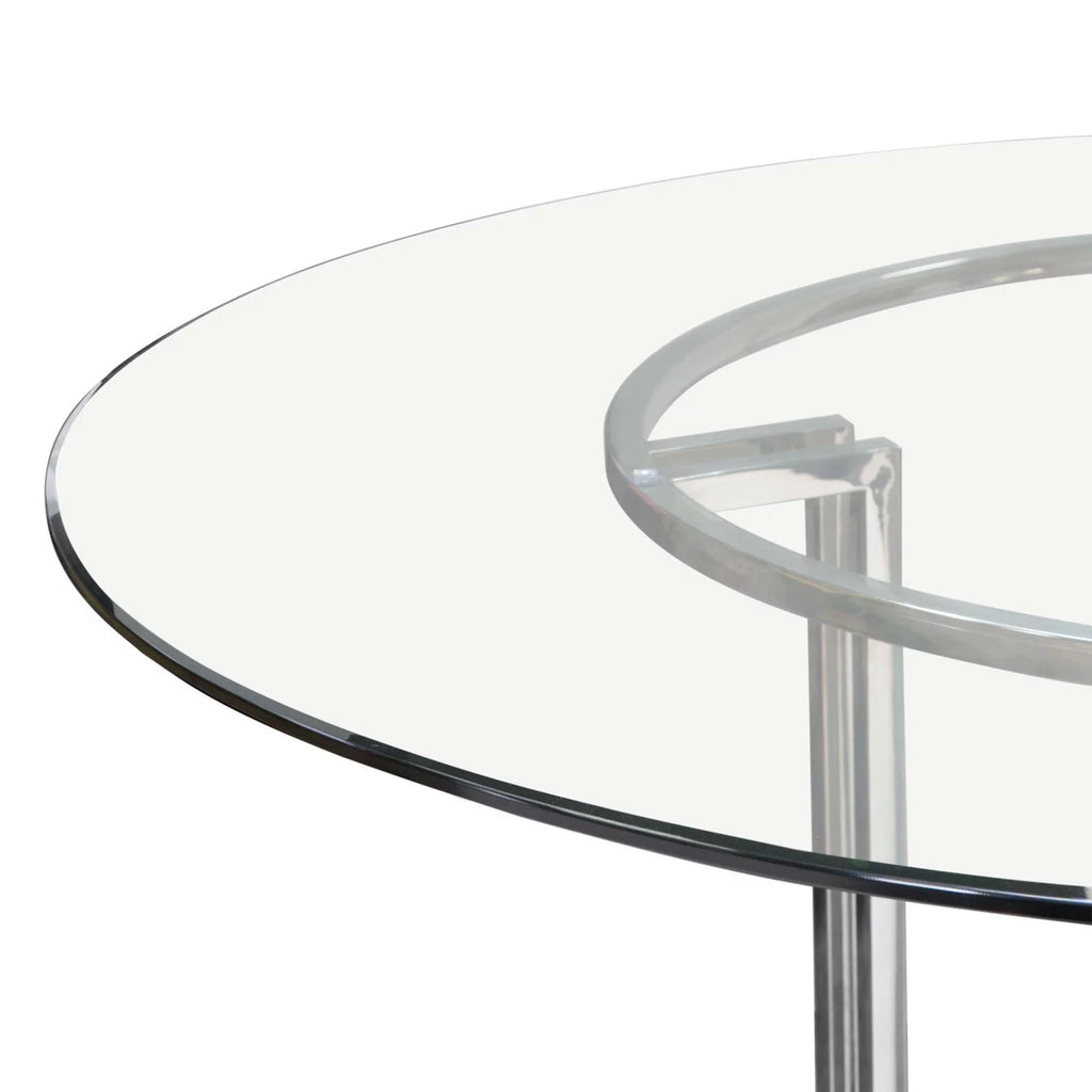 Round Stainless Steel Dining Table with Tempered Glass Top V247
