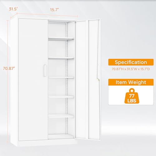 Locking Metal Storage Cabinet with 5 Adjustable Shelves U9189