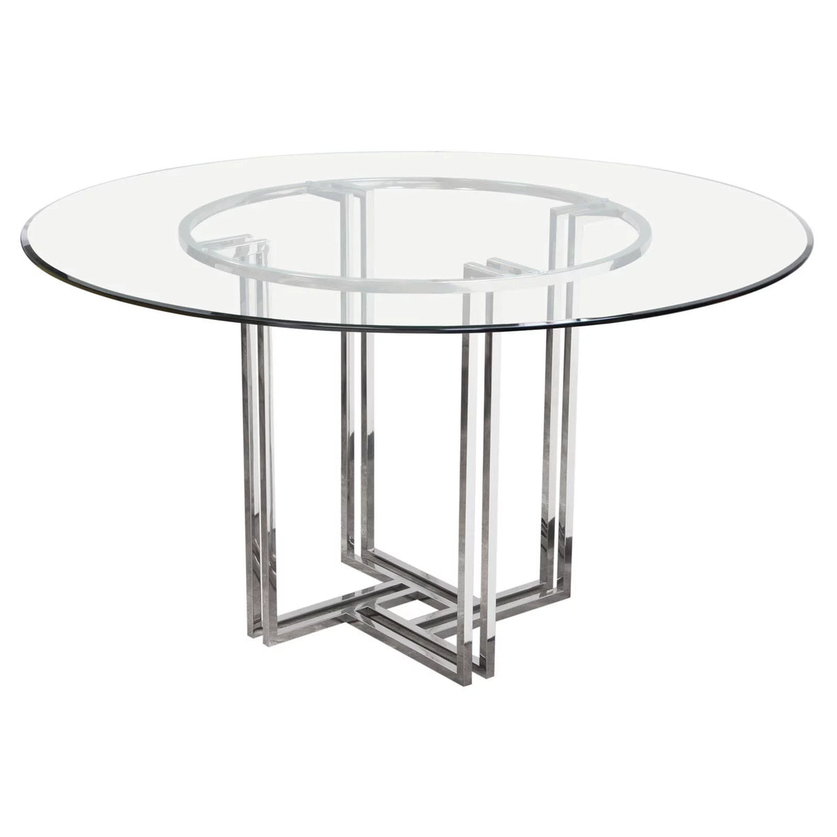 Round Stainless Steel Dining Table with Tempered Glass Top V247