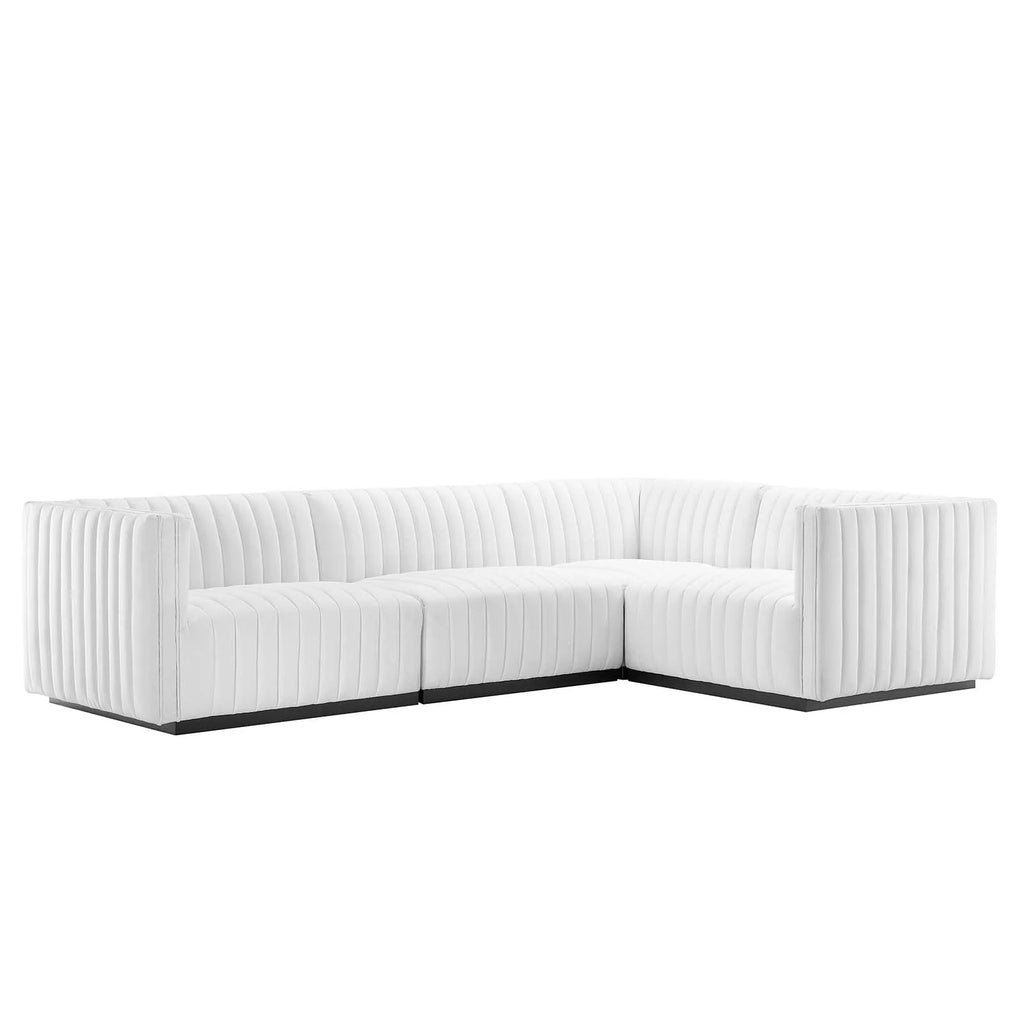 4-Piece L-Shaped Channel Tufted Fabric Sectional T486