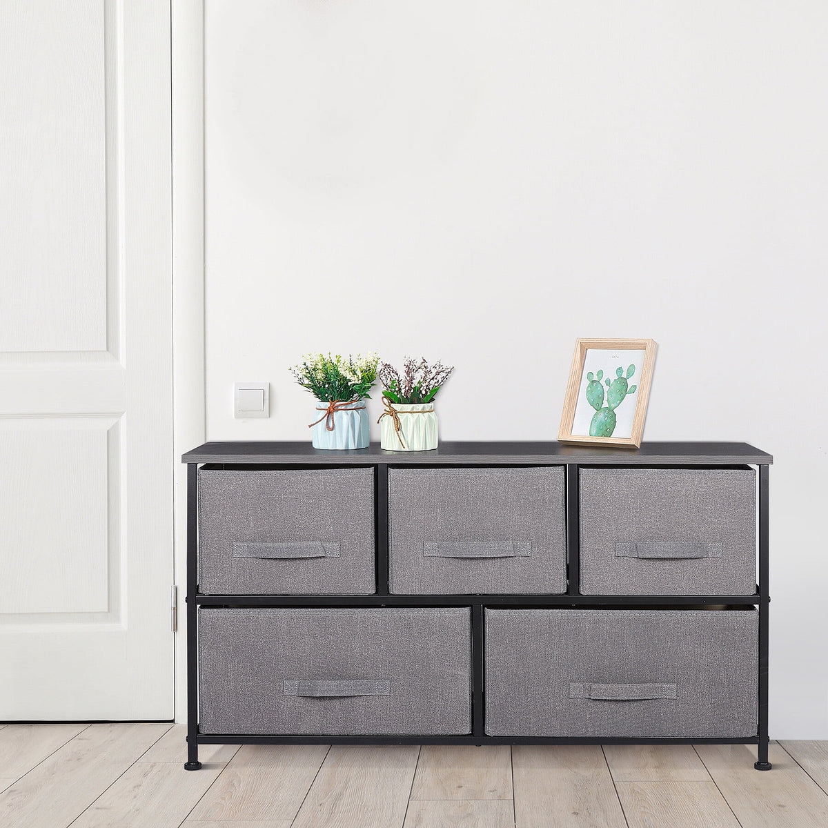 Brown 5 Drawer Fabric Dresser D605
