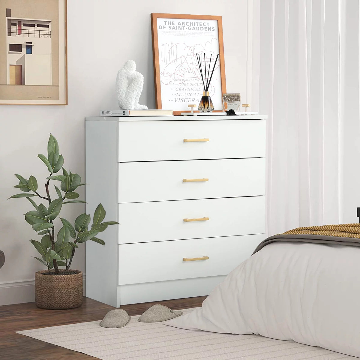 White 4-Drawer Wood Dresser R996