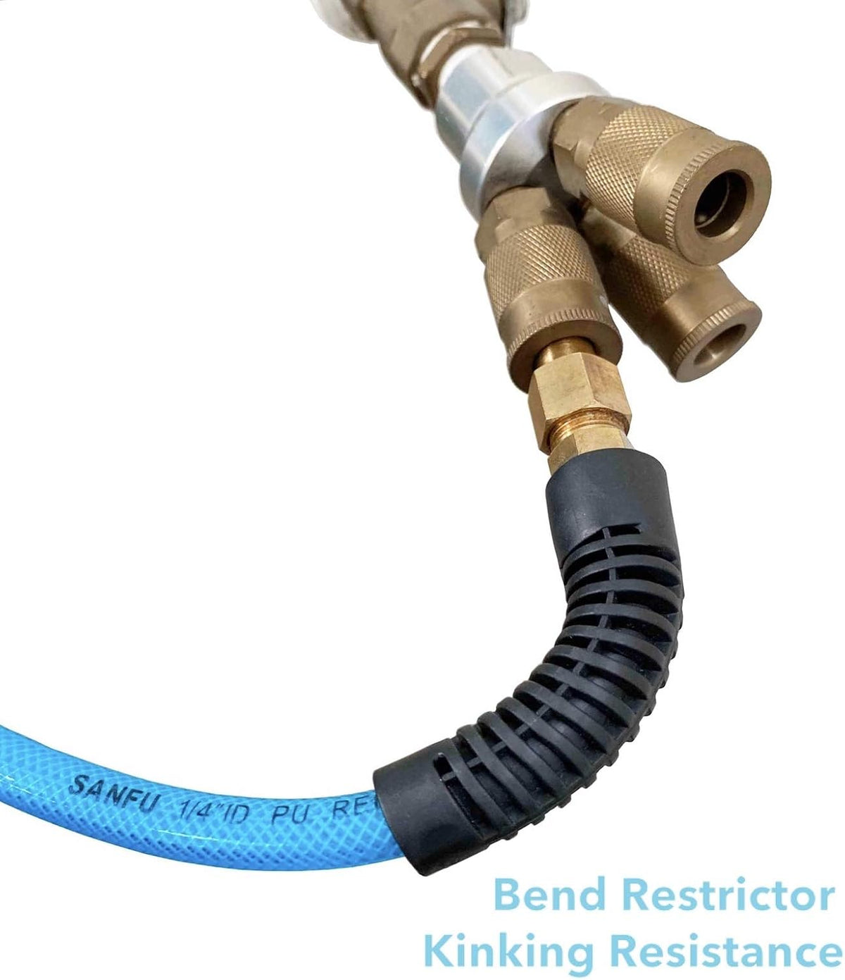 Transparent Blue 100ft Polyurethane Air Hose with 1/4" Swivel MNPT Solid Brass Quick Coupler and Plug, Pack of 2 T88787