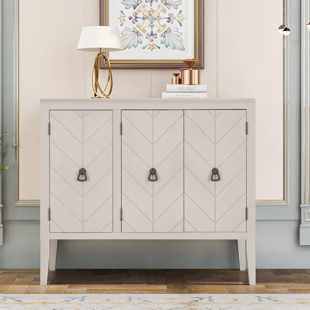 Antique Gray Wooden Storage Cabinet with Adjustable Shelf S90079
