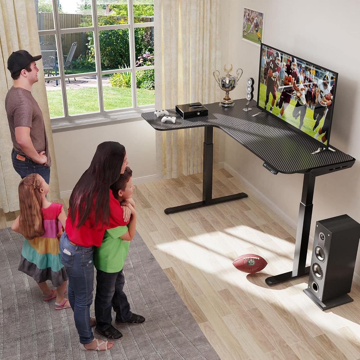 Dual Motor L Shaped Standing Desk, 61 inch Electric Height Adjustable Black Frame K12450