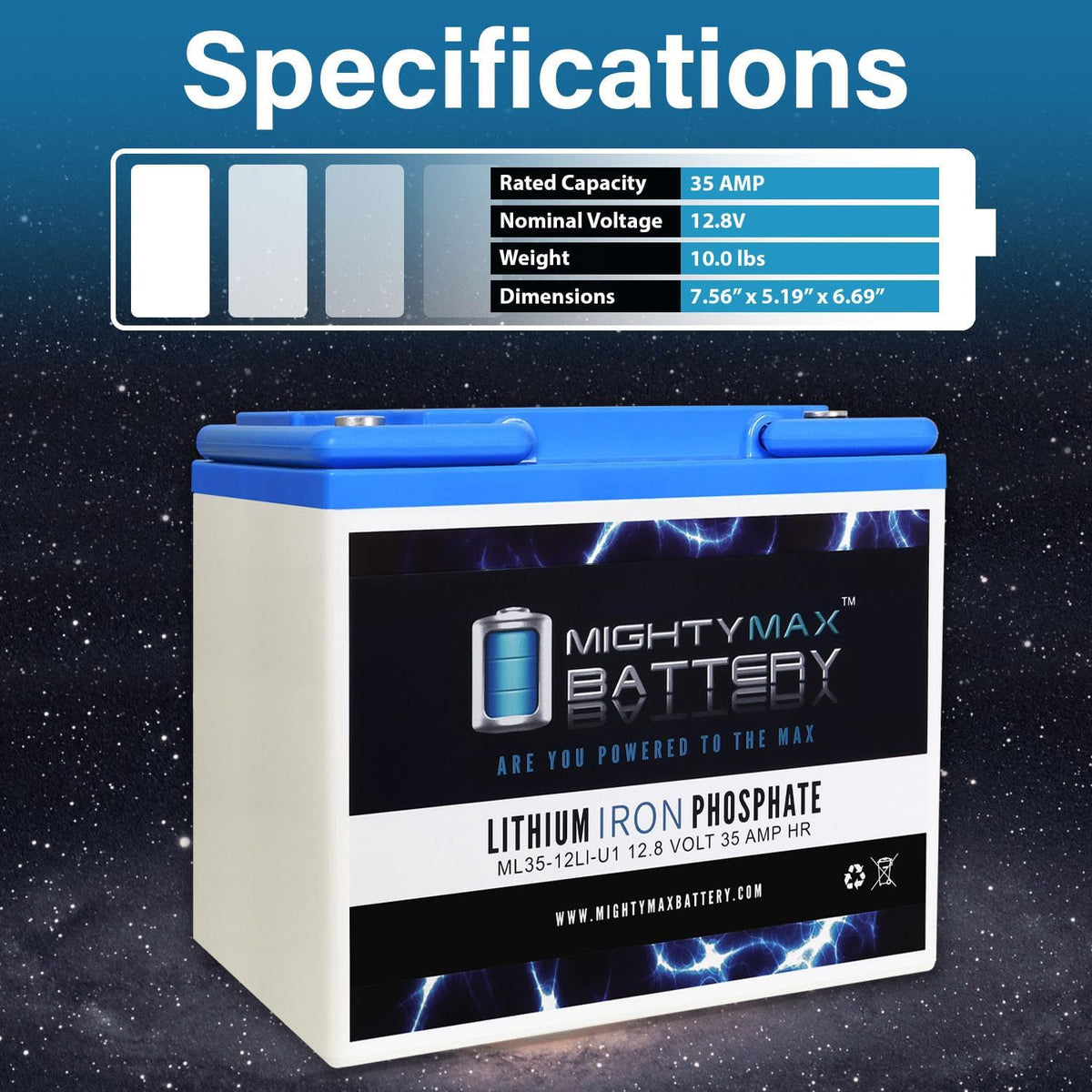 12V 35AH U1 Lithium Replacement Battery Z377258