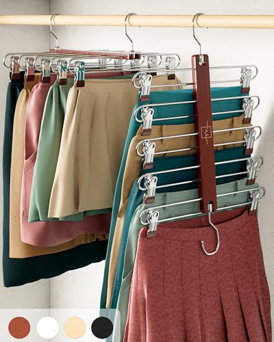 European Beechwood 5 Tier Skirt Hangers with Clips Q151