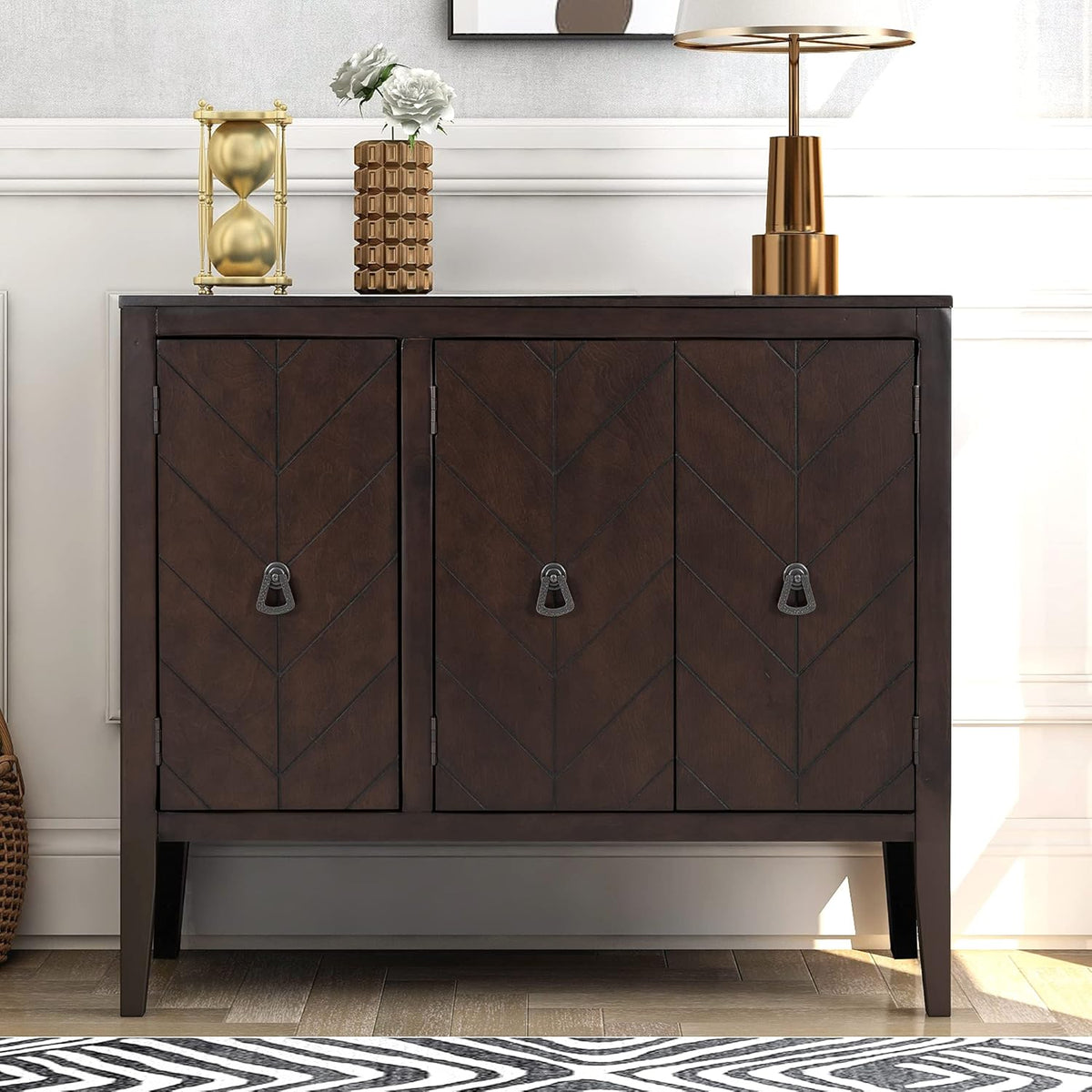 Antique Gray Wooden Storage Cabinet with Adjustable Shelf S90079