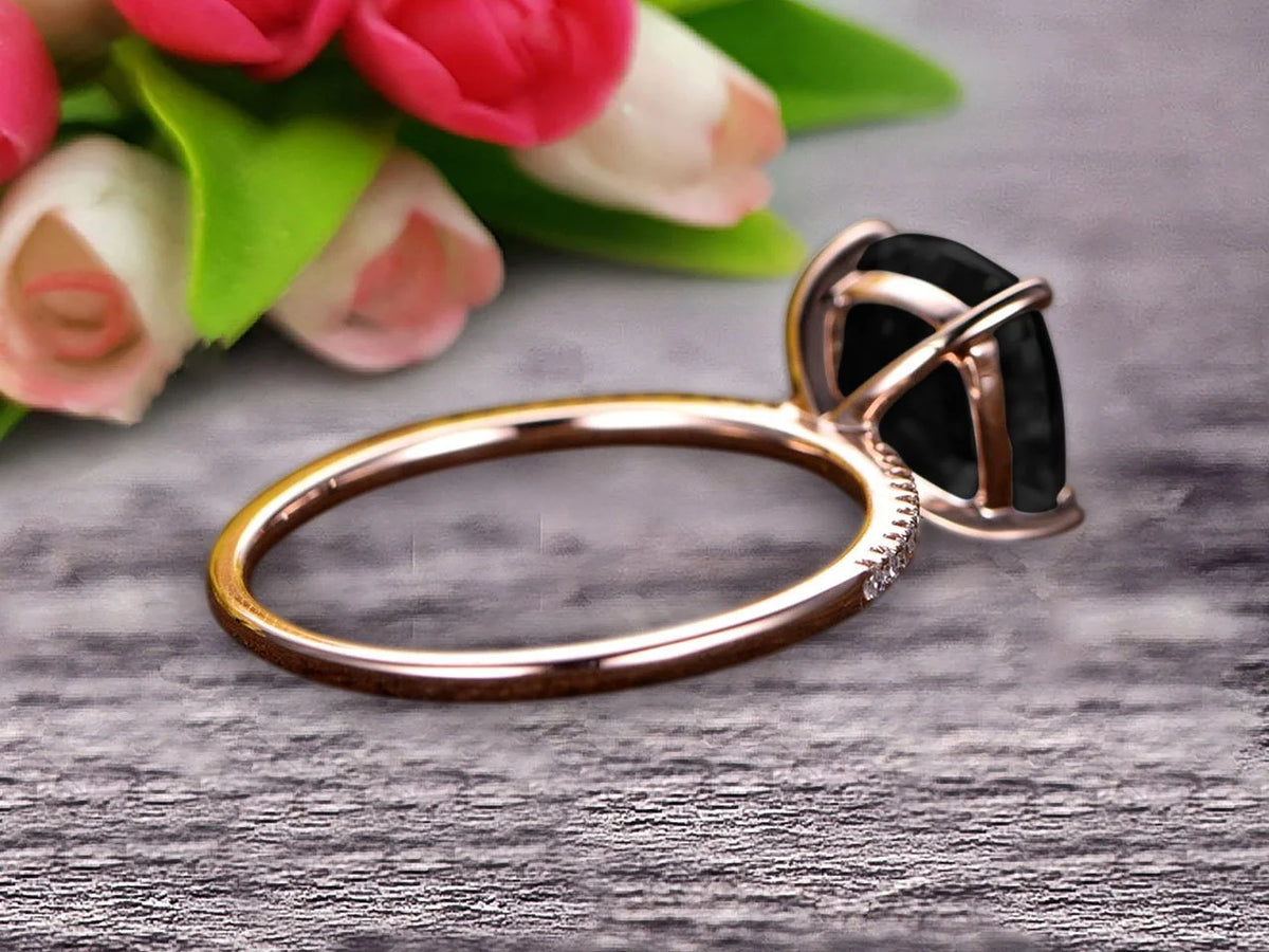 Art Deco Cushion Cut Black Diamond Moissanite Wedding Engagement Ring P971656