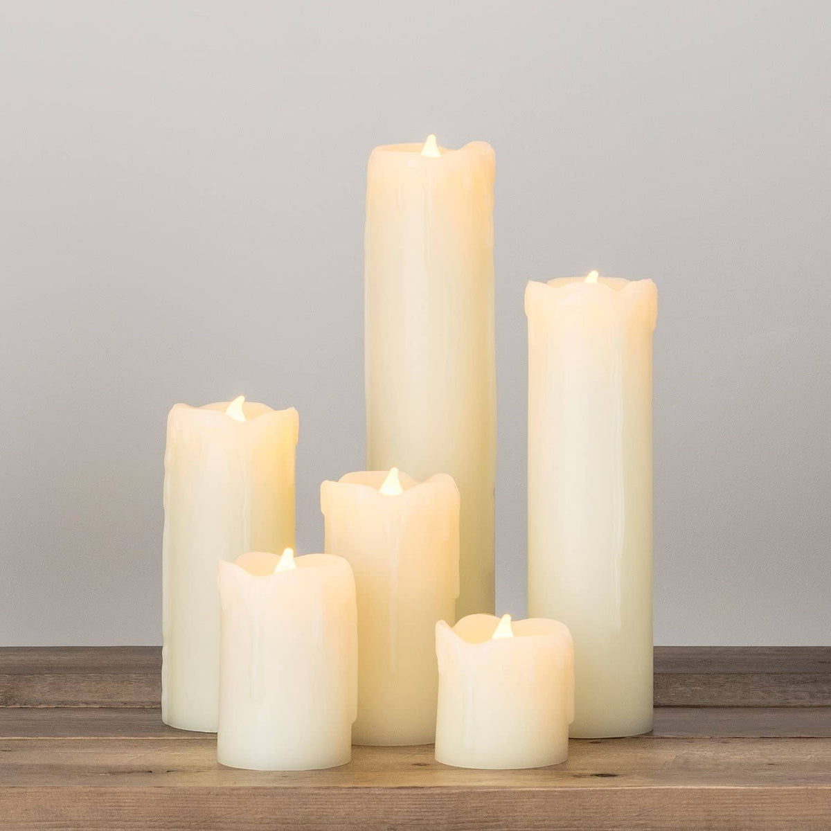 Set of 6 LED Pillar Candles Real Wax Battery Operated T155