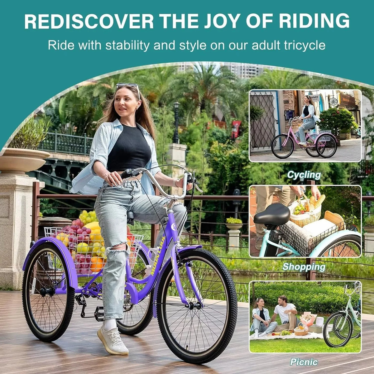 7 Speed Adult Tricycle with Basket & Dual Braking System K707371