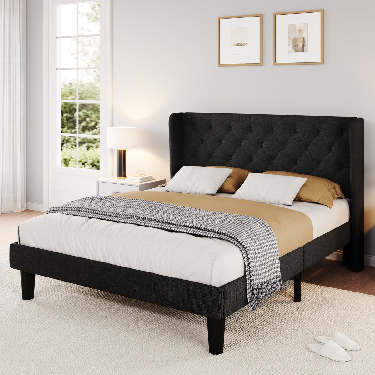 Queen Size Dark Grey Upholstered Platform Bed Frame R2078