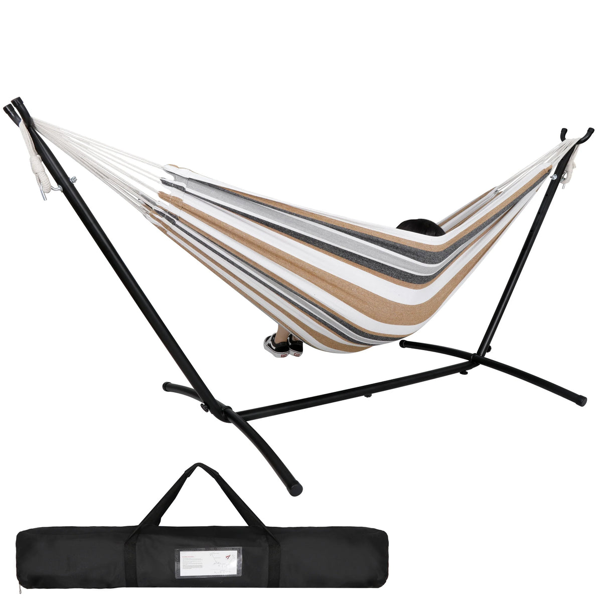 Portable Double Outdoor Hammock with 9FT Stand Set, Carry Case, Brown S23930