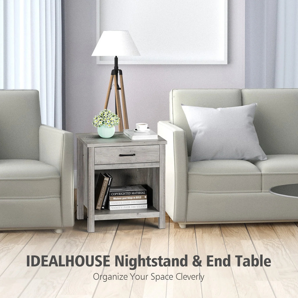 Rustic Grey End Table with Storage Drawer T1524