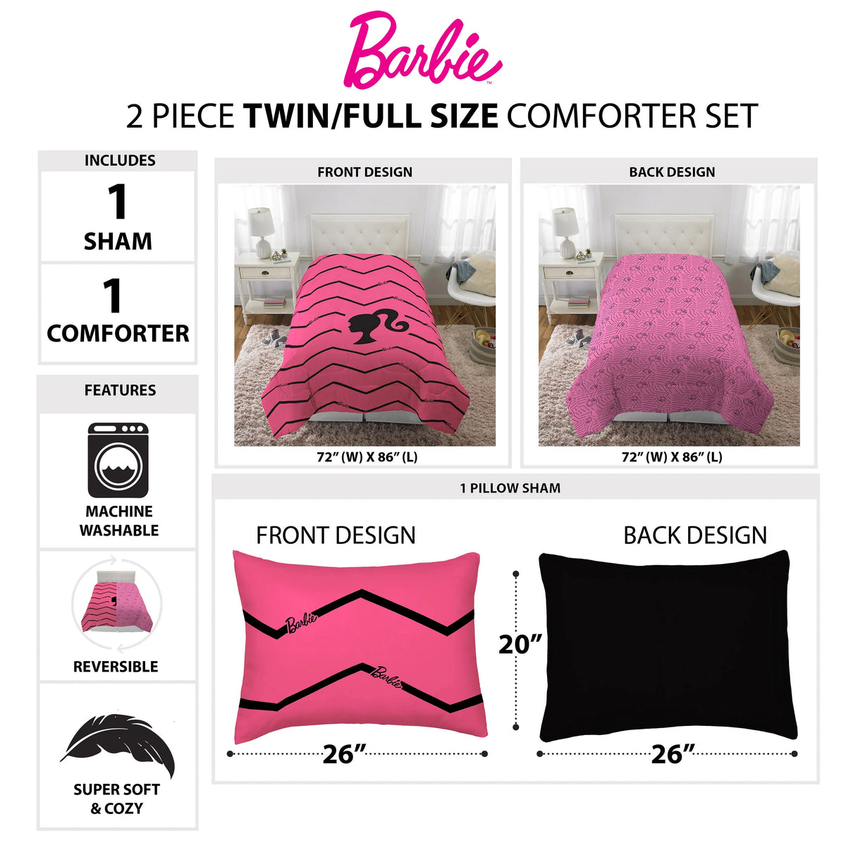 Pink Chevron Microfiber Twin Full Comforter Set A429