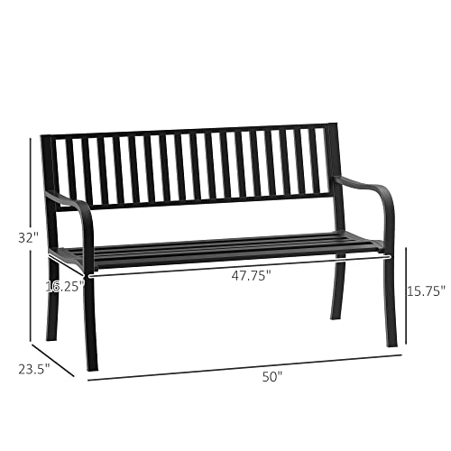 50" Black Metal Outdoor Garden Bench with Slatted Seat Y811