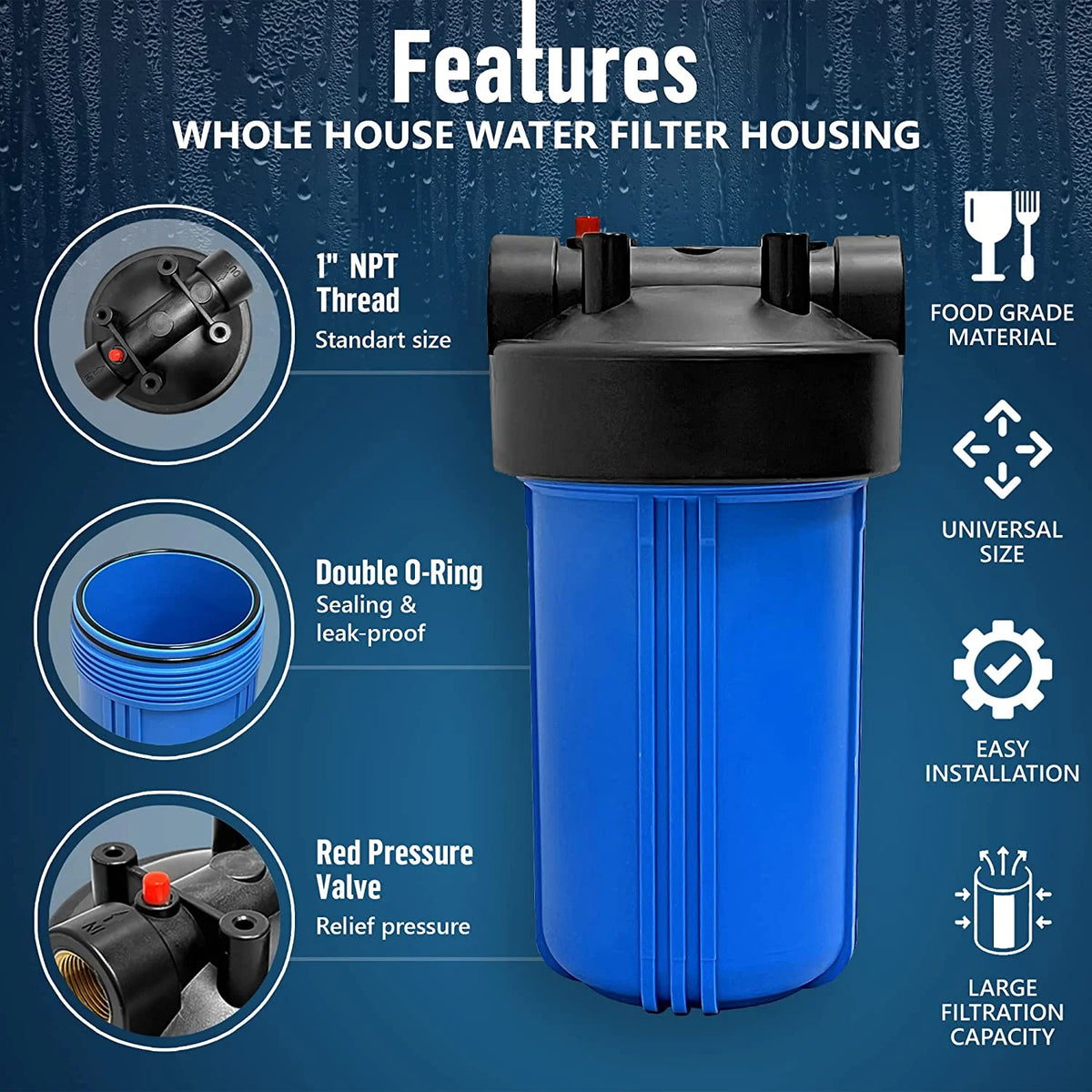 10 x 4.5 Whole House Filter Purifier System, Blue, 4 Sets A674