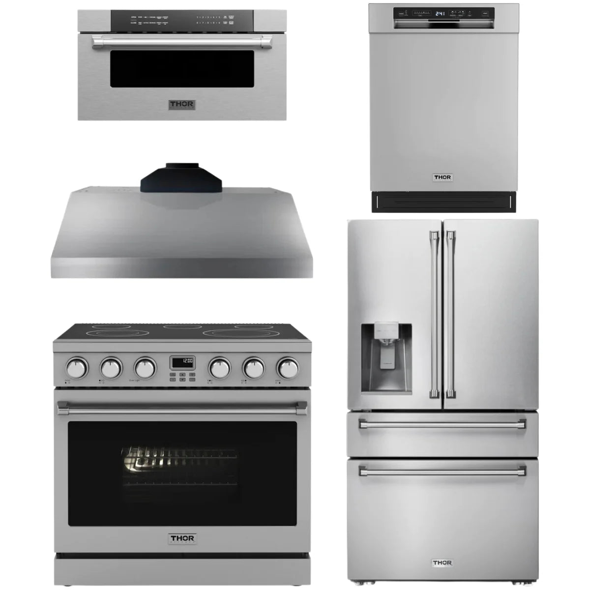 36 Electric Range, Range Hood, Refrigerator, Dishwasher and Microwave J214289