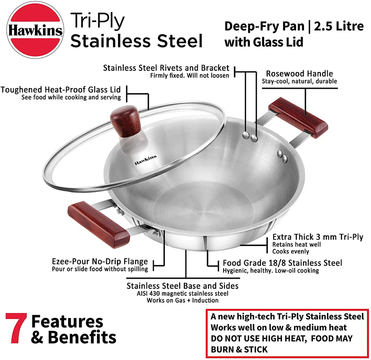Stainless Steel Deep Fry Pan 2.5 LTR with Lid A39137