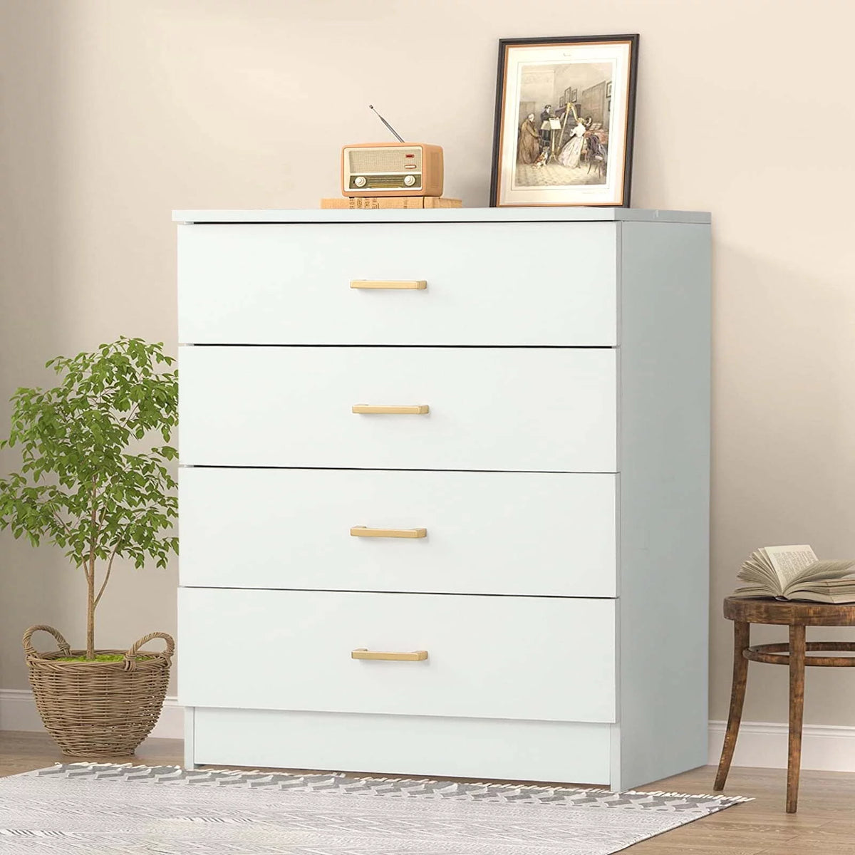 White 4-Drawer Wood Dresser R996