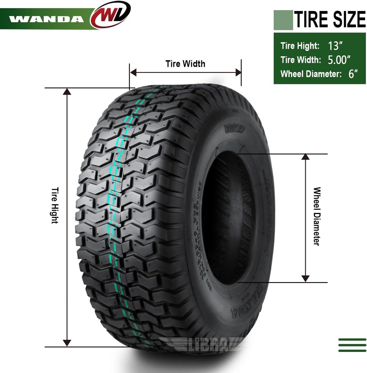 Set 2 13x5.00-6 Lawn Mower Utility Cart Turf Tires 4 ply Pack of 2 U729