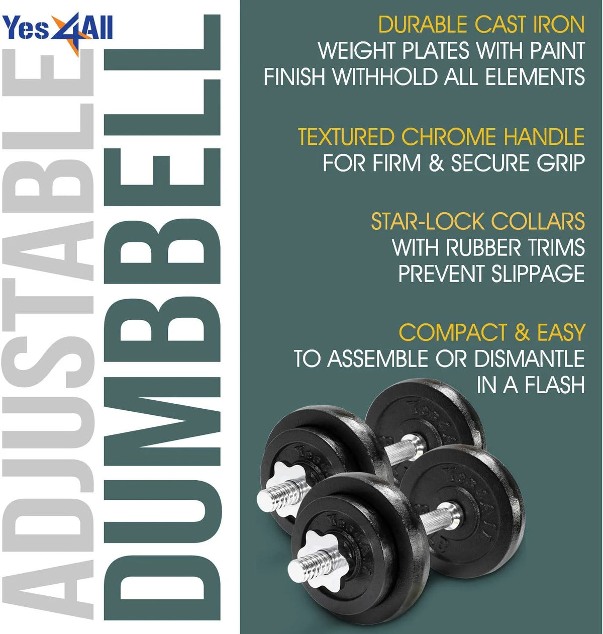 50 lbs Adjustable Cast Iron Dumbbell Set C58179