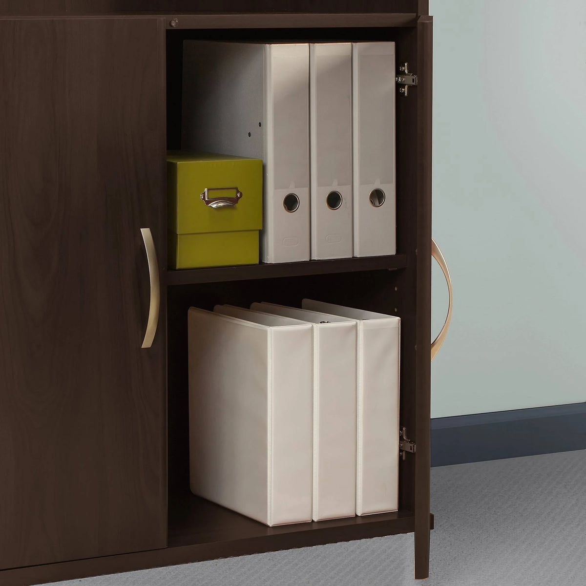 Bookcase with 5 Shelves and 2 Doors, Wood Composite, Storm Gray Y594282