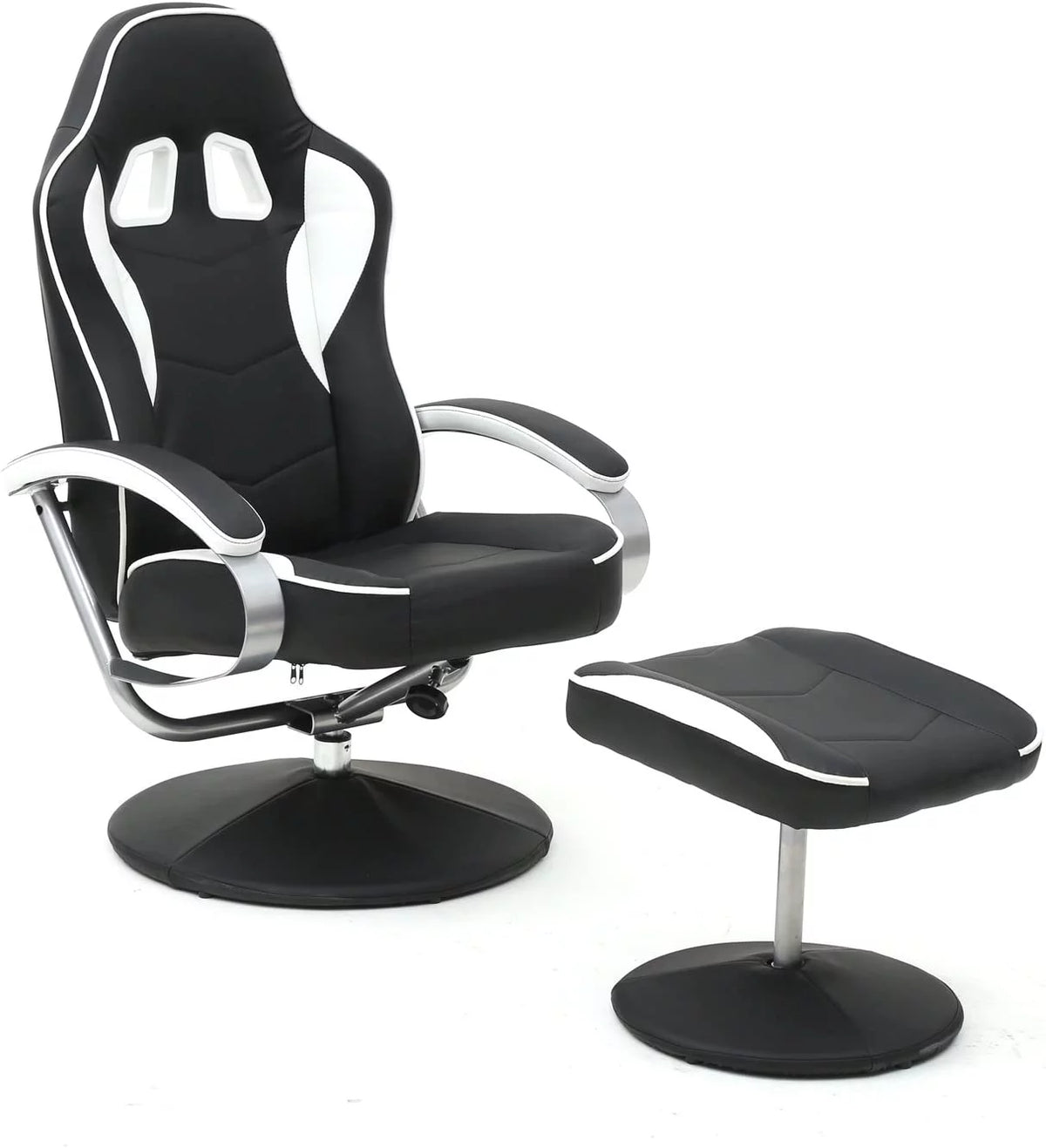 Black PU Racing Recliner Chair Set with Ottoman E69405